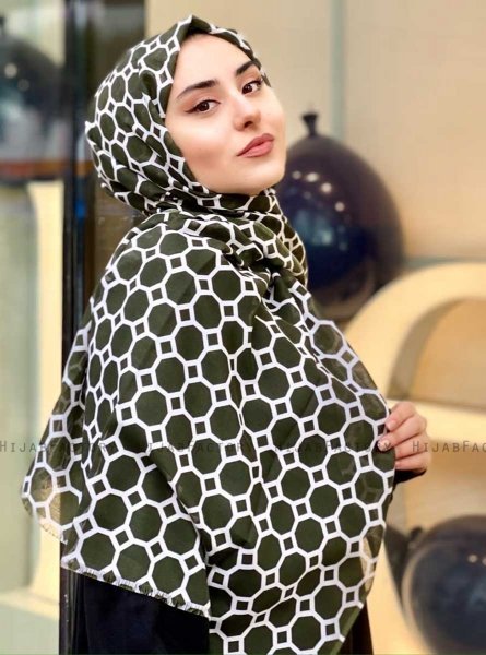 Atika - Khaki Gemustert Baumwolle Hijab - Mirach