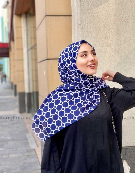 Atika - Navy Blau Gemustert Baumwolle Hijab - Mirach