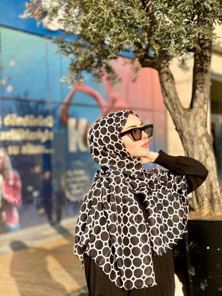 Atika - Schwarz Gemustert Baumwolle Hijab - Mirach