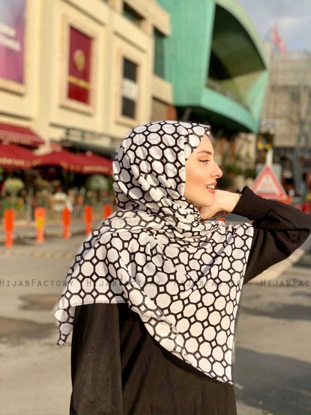 Atika - Weiß Gemustert Baumwolle Hijab - Mirach