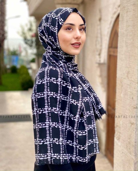 Ayah - Schwarz Gemustert Baumwolle Hijab - Mirach