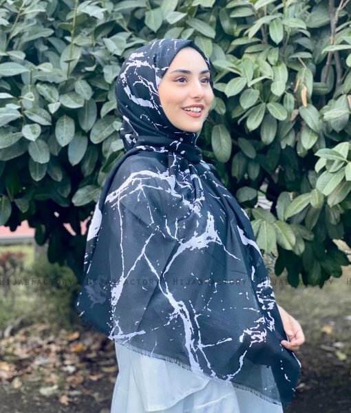 Benazir - Schwarz Gemustert Baumwolle Hijab