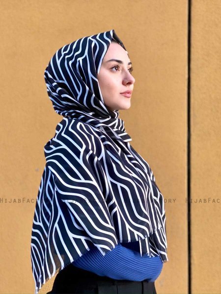 Berrin - Schwarz Gemustert Baumwolle Hijab - Mirach