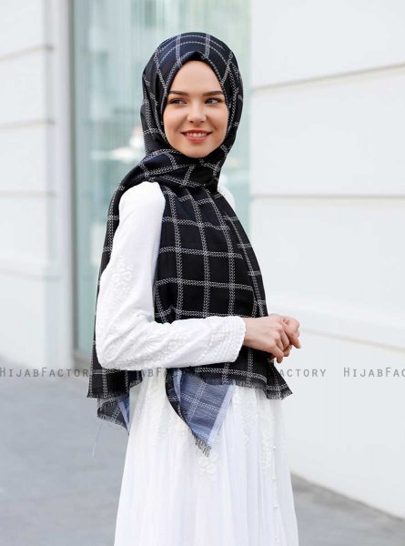 Betulle - Schwarz Gemustertes Hijab - Sal Evi