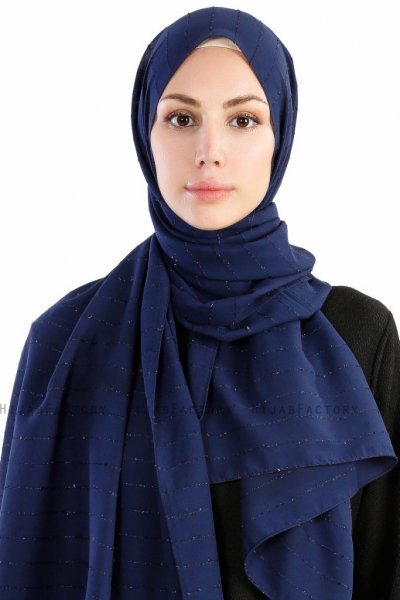 Burcu Marinblå Chiffon Hijab Sjal Madame Polo 130029-1