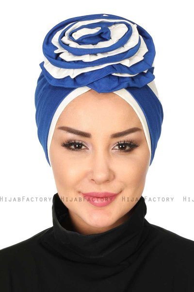 Clara - Blau & Creme Baumwolle Turban