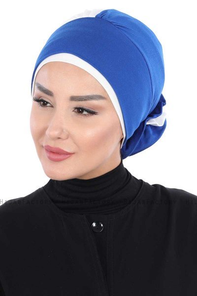 Clara - Blau & Creme Baumwolle Turban