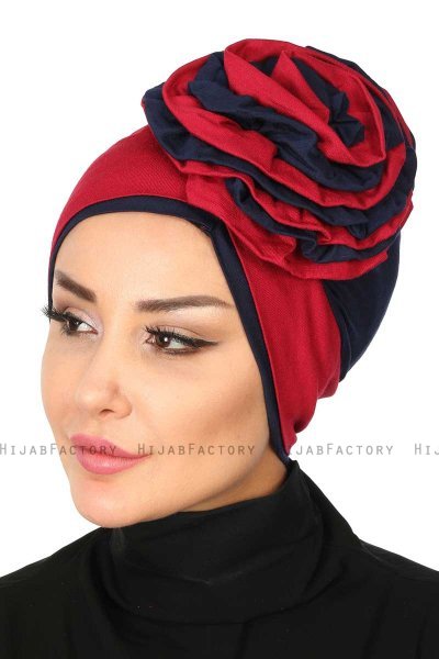 Clara - Bordeaux & Navy Blau Baumwolle Turban
