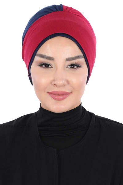 Clara - Bordeaux & Navy Blau Baumwolle Turban