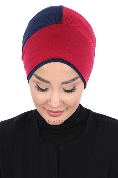 Clara - Bordeaux & Navy Blau Baumwolle Turban