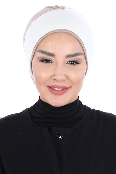 Clara - Creme & Taupe Baumwolle Turban