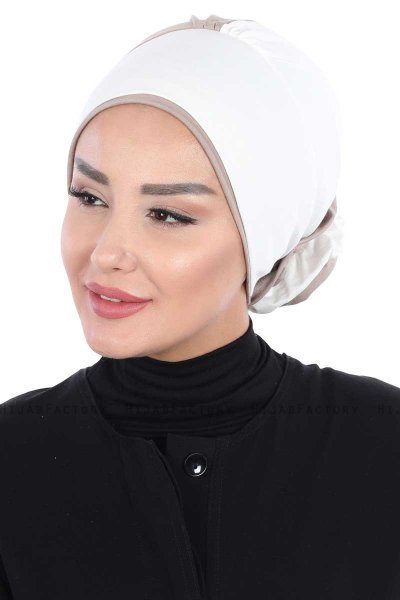 Clara - Creme & Taupe Baumwolle Turban
