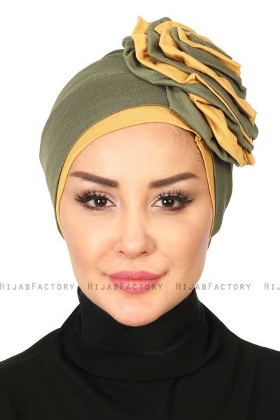 Clara - Khaki & Senf Baumwolle Turban