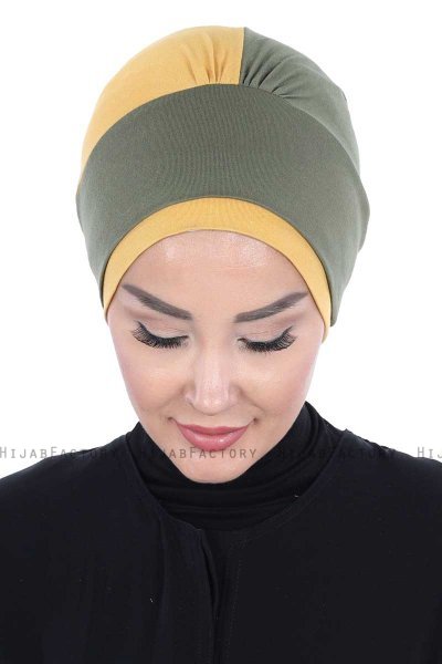 Clara - Khaki & Senf Baumwolle Turban