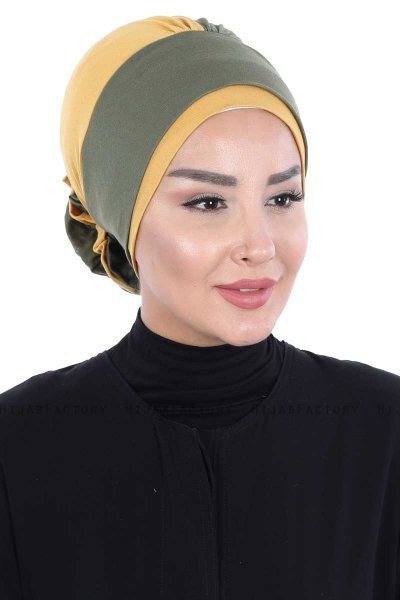 Clara - Khaki & Senf Baumwolle Turban