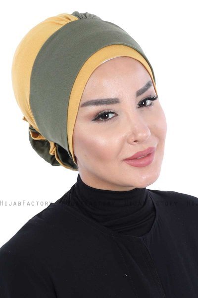 Clara - Khaki & Senf Baumwolle Turban