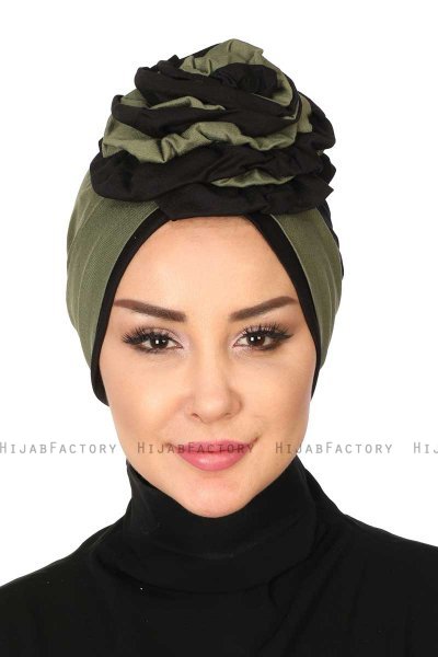 Clara - Khaki & Schwarz Baumwolle Turban