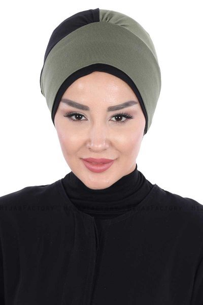 Clara - Khaki & Schwarz Baumwolle Turban