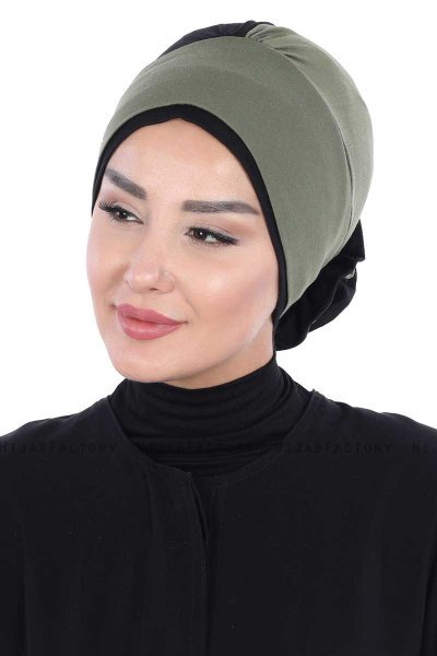 Clara - Khaki & Schwarz Baumwolle Turban