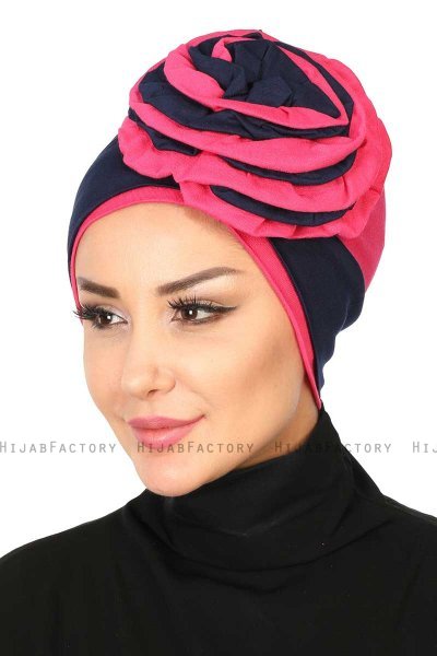 Clara - Navy Blau & Fuchsie Baumwolle Turban