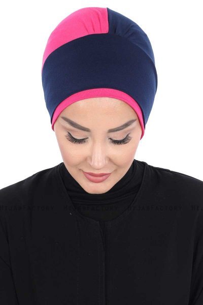Clara - Navy Blau & Fuchsie Baumwolle Turban
