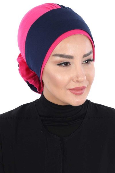 Clara - Navy Blau & Fuchsie Baumwolle Turban