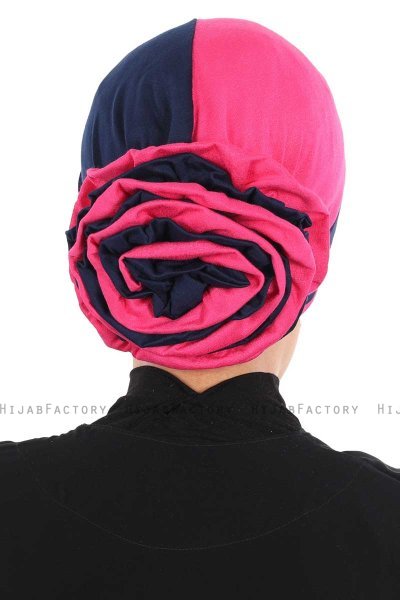 Clara - Navy Blau & Fuchsie Baumwolle Turban