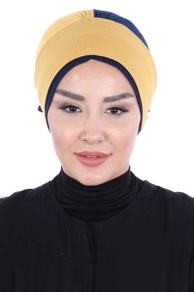 Clara - Senf & Navy Blau Baumwolle Turban