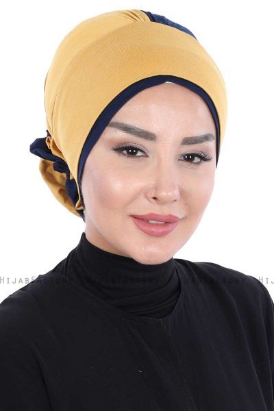 Clara - Senf & Navy Blau Baumwolle Turban