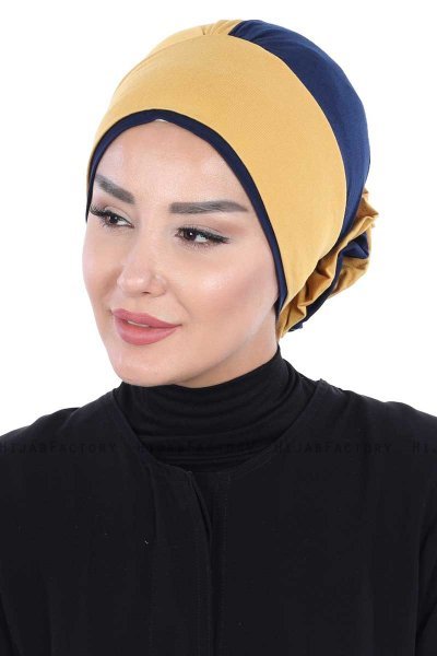 Clara - Senf & Navy Blau Baumwolle Turban