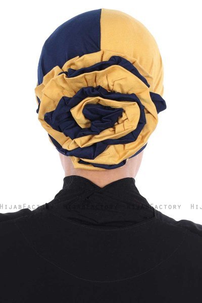 Clara - Senf & Navy Blau Baumwolle Turban