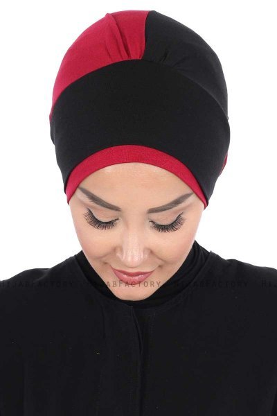 Clara - Schwarz & Bordeaux Baumwolle Turban