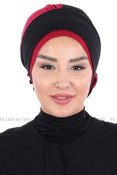 Clara - Schwarz & Bordeaux Baumwolle Turban