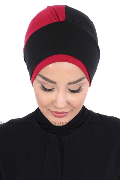 Clara - Schwarz & Bordeaux Baumwolle Turban