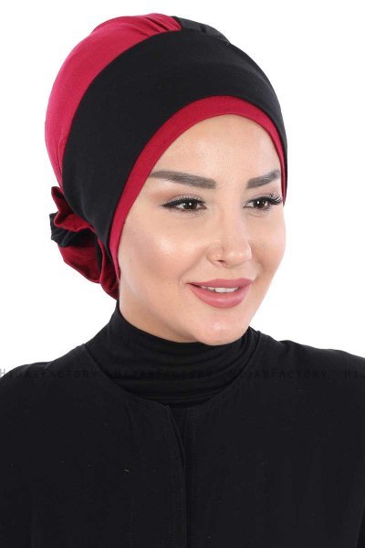 Clara - Schwarz & Bordeaux Baumwolle Turban