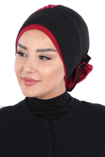 Clara - Schwarz & Bordeaux Baumwolle Turban