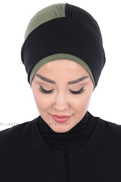 Clara - Schwarz & Khaki Baumwolle Turban