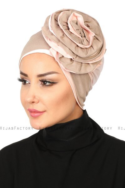 Clara - Taupe & Altrosa Baumwolle Turban
