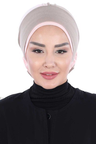 Clara - Taupe & Altrosa Baumwolle Turban