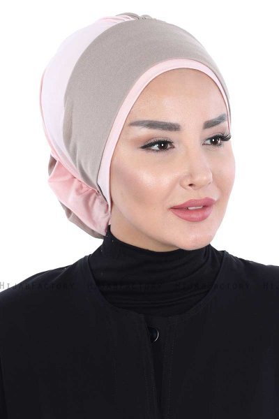 Clara - Taupe & Altrosa Baumwolle Turban