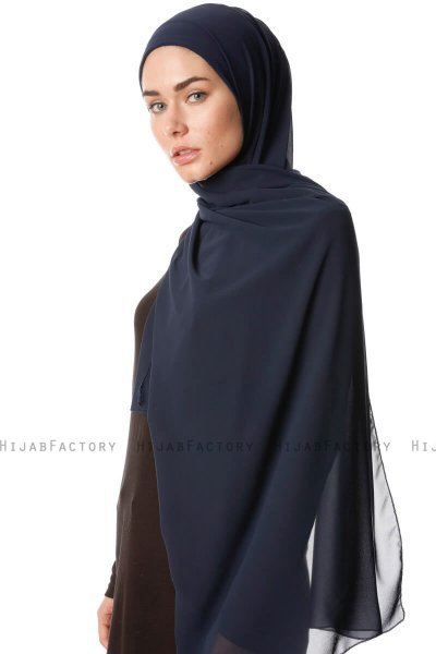 Derya - Dunkel Navy Blau Praktisch Chiffon Hijab