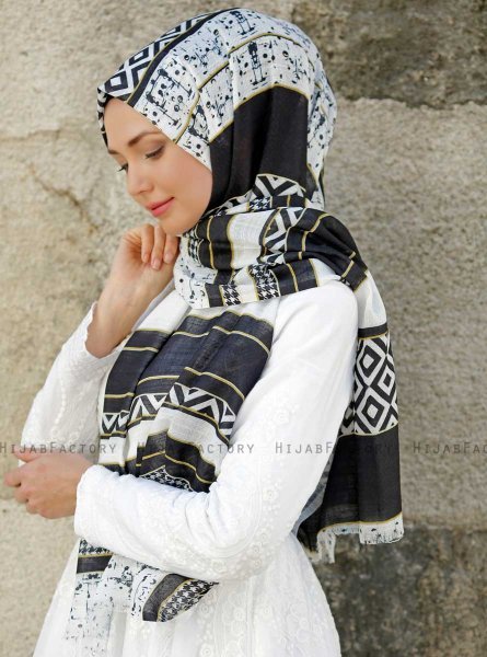 Dounia - Schwarz Gemustertes Hijab - Sal Evi