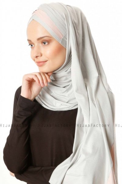 Duru - Hellgrau & Altrosa Jersey Hijab