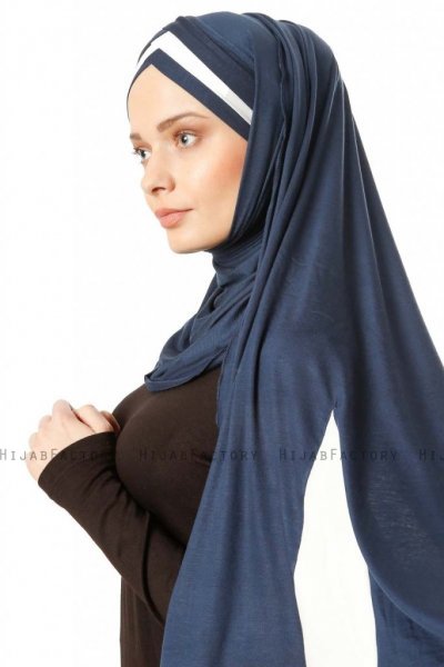 Duru - Navy Blau & Creme Jersey Hijab