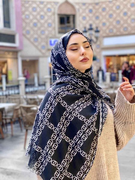 Elyas - Schwarz Gemustert Baumwolle Hijab - Mirach