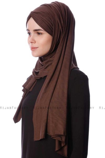 Eslem - Braun Pile Jersey Hijab - Ecardin