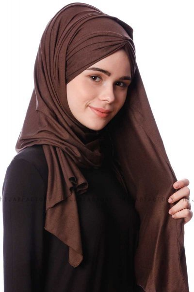 Eslem - Braun Pile Jersey Hijab - Ecardin