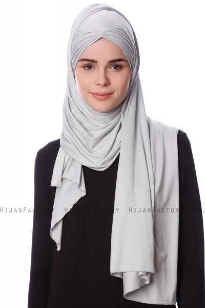 Eslem - Hellgrau Pile Jersey Hijab - Ecardin