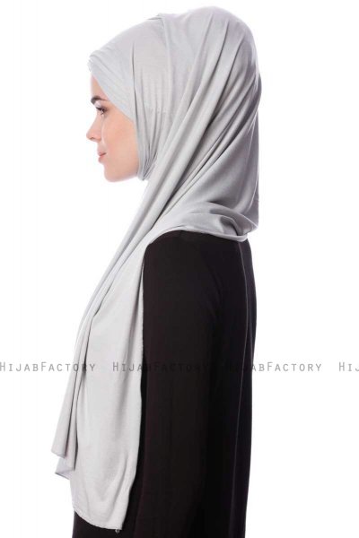 Eslem - Hellgrau Pile Jersey Hijab - Ecardin