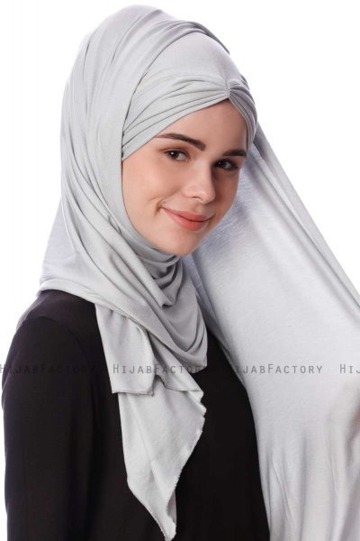 Eslem - Hellgrau Pile Jersey Hijab - Ecardin
